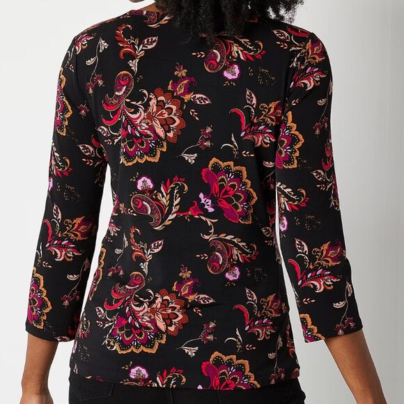 NEW Liz Claiborne Paisley Tie Knot Stretch Jersey Crew Neck 3/4 Sleeve Blouse 3X - Picture 3 of 8